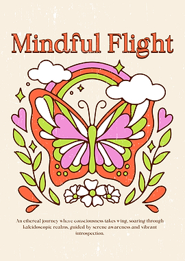 Mindful Flight Butterfly Retro Art