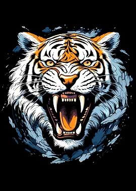 Roaring Tiger Head Illustration