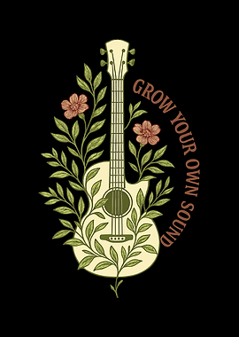 Guitar with floral design and text