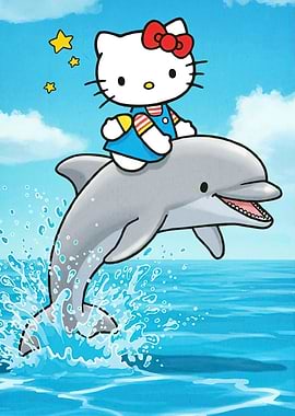 Cat Animal riding a dolphin
