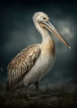 Pelican portrait on dark background