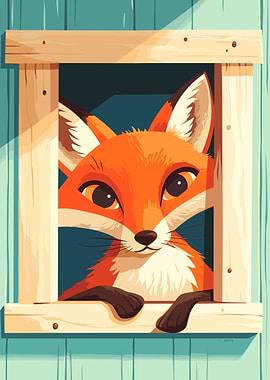 Cartoon Fox Peeking Through Window