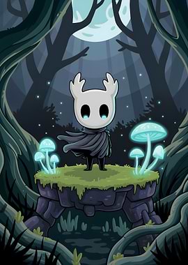 Hollow Knight in a Forest Scene