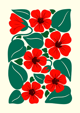 Red Flowers and Green Leaves Pattern