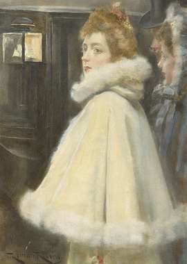 Elegant Woman in Winter Attire Painting