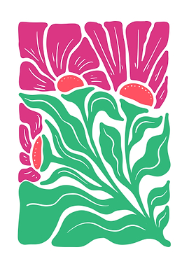 Floral Illustration with Pink Flowers and Leaves