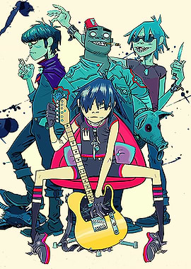 Gorillaz band members cartoon illustration