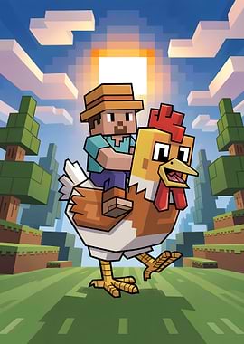 Minecraft Steve riding a chicken