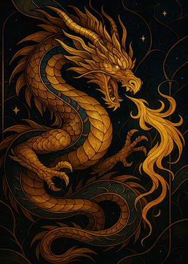 Golden Dragon with Fire Breath