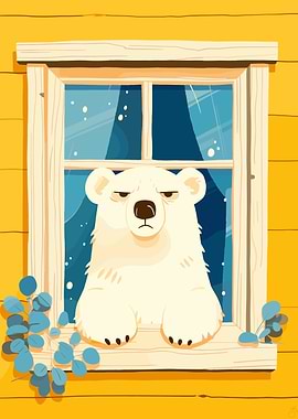 Grumpy Polar Bear in Window