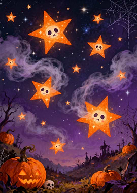 Halloween Night Sky with Skull Stars