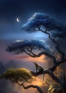 Leopard in a Dreamy Landscape