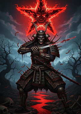 Samurai Skeleton Warrior with Pentagram