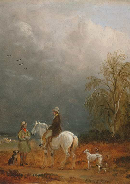 Equestrian Scene with Figures and Dogs