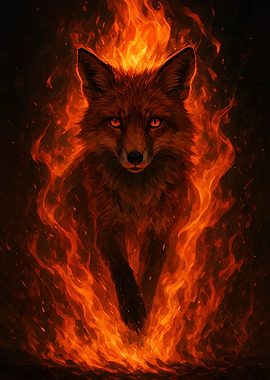 Fox engulfed in flames digital art