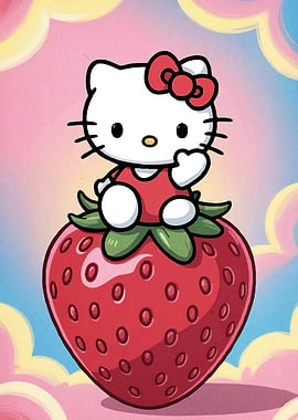 Cat Animal on Strawberry