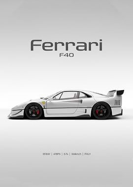 white Ferrari F40 Car Poster