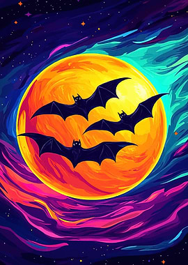 Bats Flying Front of Moon