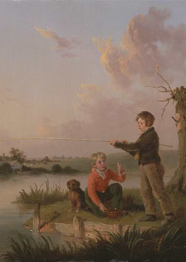 Boys Fishing with Dog Painting