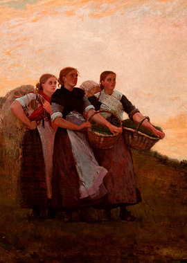 Three Women with Baskets Painting