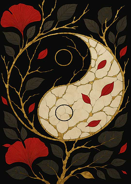 Yin Yang with Ginkgo and Leaves