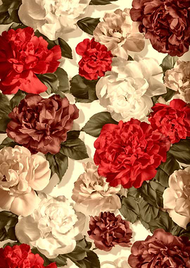 Floral pattern with red and white roses