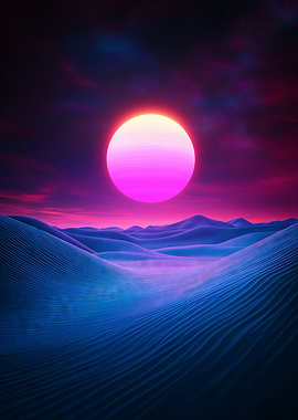 A surreal glowing desert with vibrant energy dunes