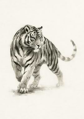 Tiger Charcoal Drawing