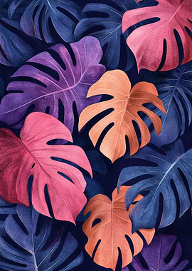 Colorful Monstera Leaf Pattern | Fuchsia Jungle Monstera Poster