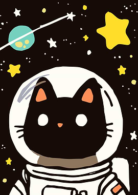 Astronaut Cat in Space Illustration