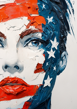 American Flag Color - Woman Portrait Painting