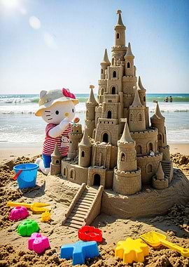 Cat Animal Sandcastle Beach