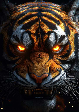 Intense Tiger Portrait with Glowing Eyes