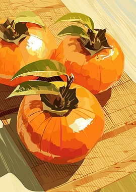 Three Persimmons Still Life