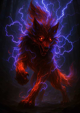 Fiery Wolf with Lightning Aura