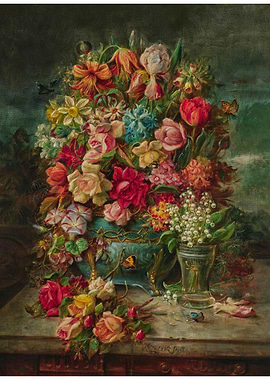 Floral Still Life Painting with Butterflies