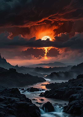 Dramatic Landscape with River and Moon