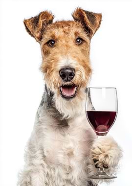 Wire Fox Terrier dog with Wine Glass