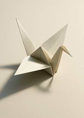 Origami Crane on Beige Background