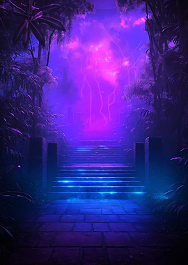 A surreal glowing forest with energy vines