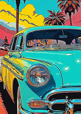 Vintage Car in a Sunny Landscape