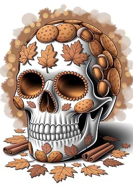 Autumnal Sugar Skull with Cookies and Leaves