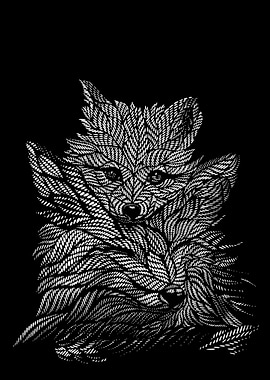 Abstract Fox Duo in Black and White