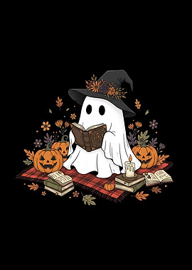 Halloween Ghost Reading Illustration
