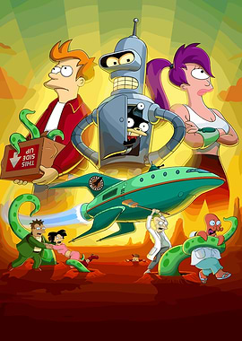 Futurama characters and Planet Express ship