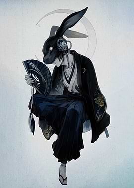 Rabbit Masked Figure with Fan