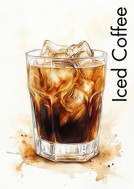 Iced Coffee Watercolor Illustration | Coffee Poster