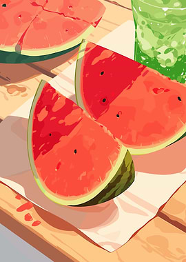 Watermelon Slices and Green Drink