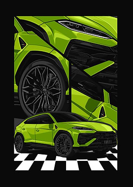 Lime Green Lamborghini Urus Illustration