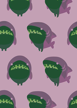 Cute Shark Pattern on Pink Background
